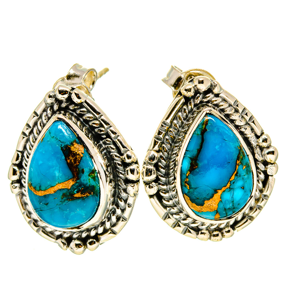 Blue Copper Composite Turquoise Earrings handcrafted by Anasilvercos - EARR414931