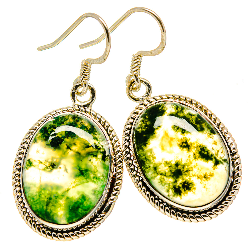 Green Moss Agate Earrings handcrafted by Anasilvercos - EARR415039