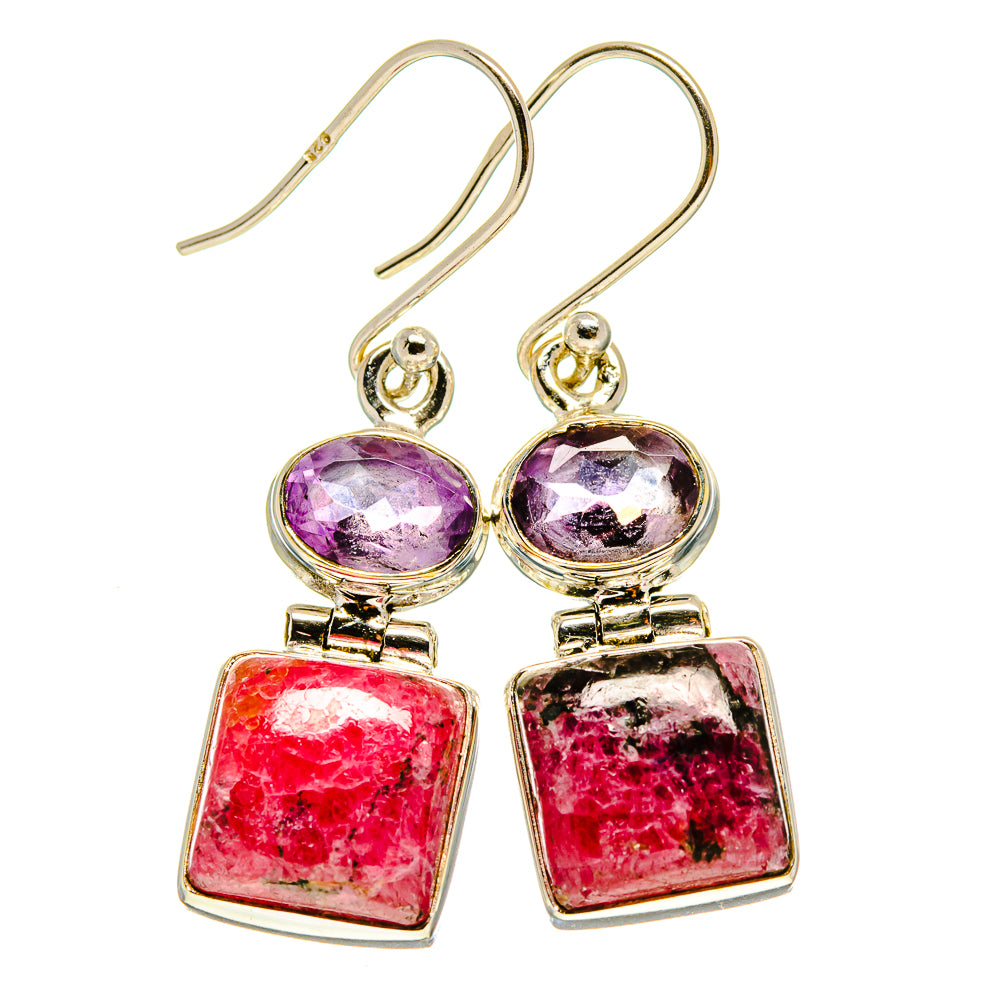 Rhodonite, Amethyst Earrings handcrafted by Anasilvercos - EARR415664
