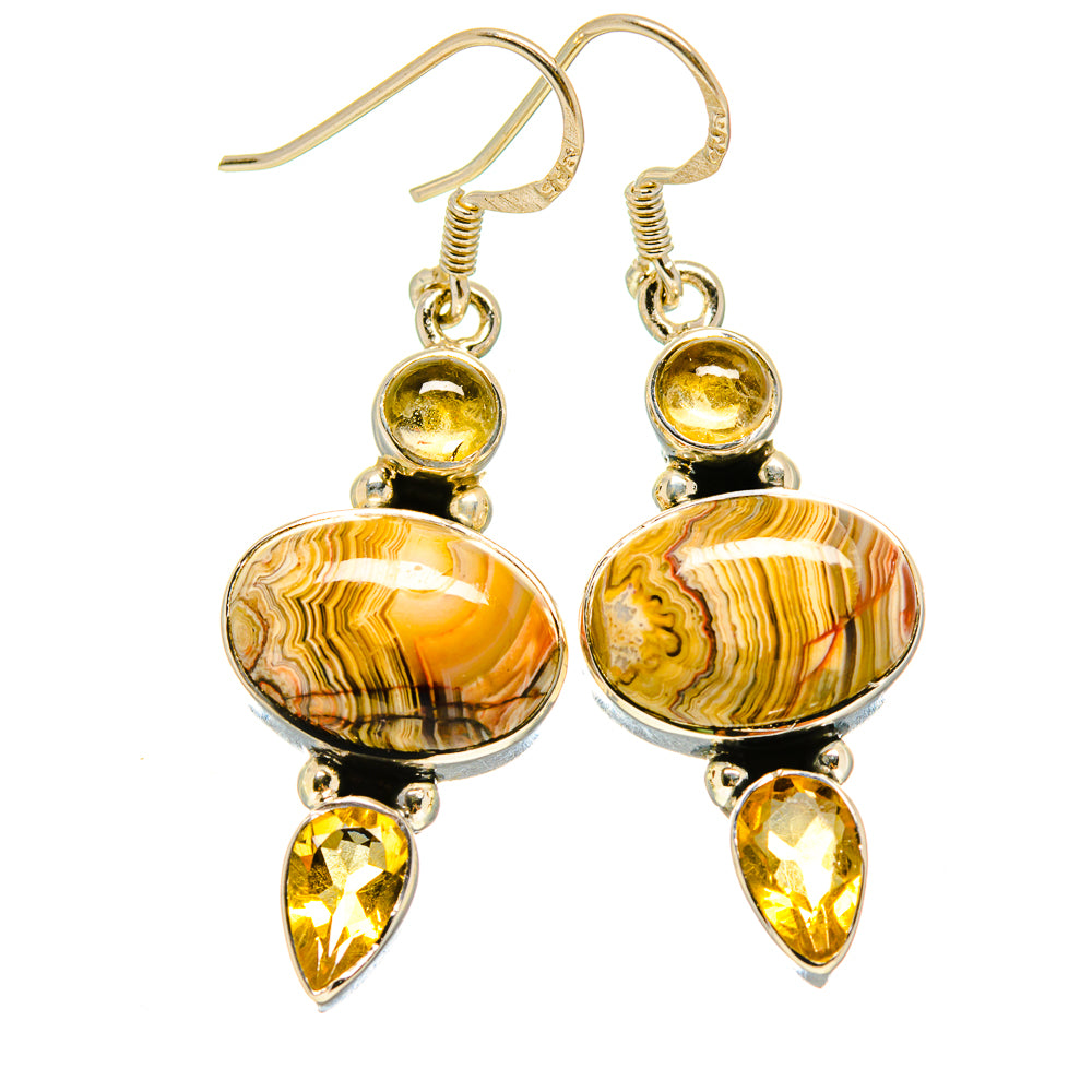 Laguna Lace Agate, Citrine Earrings handcrafted by Anasilvercos - EARR415686