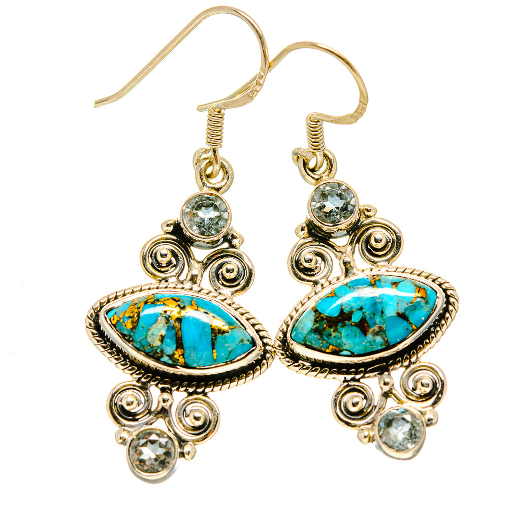 Blue Copper Composite Turquoise, Blue Topaz Earrings handcrafted by Anasilvercos - EARR415690