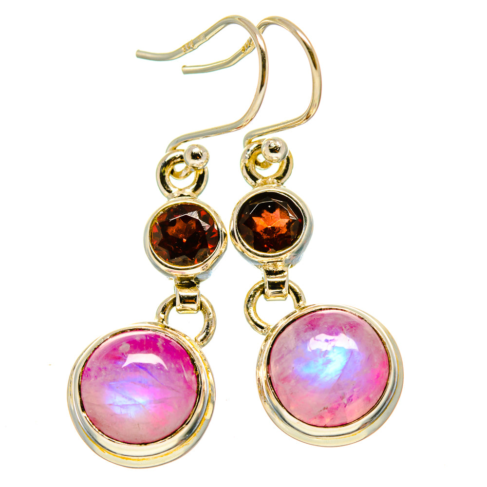 Pink Moonstone, Garnet Earrings handcrafted by Anasilvercos - EARR415701