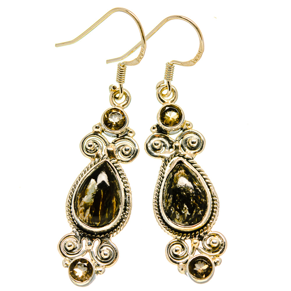 Golden Seraphinite, Smoky Quartz Earrings handcrafted by Anasilvercos - EARR415714