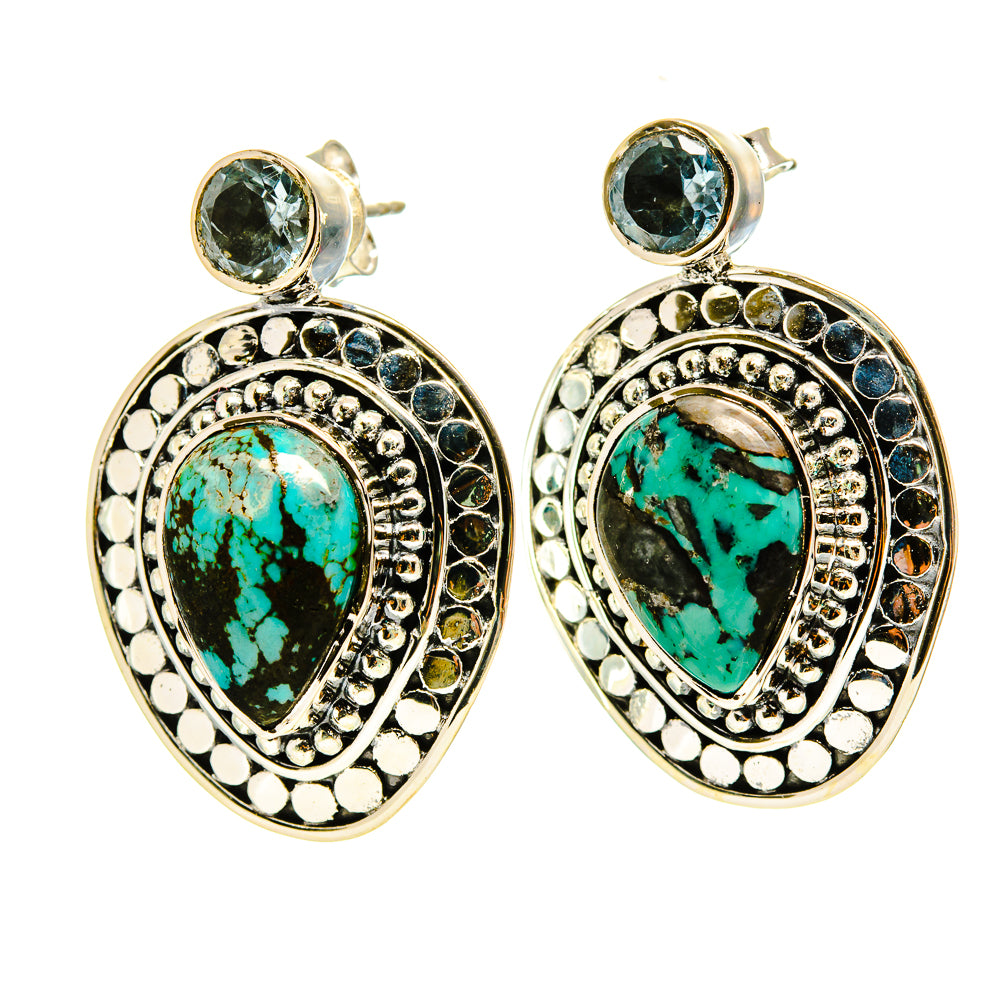 Tibetan Turquoise, Blue Topaz Earrings handcrafted by Anasilvercos - EARR415734