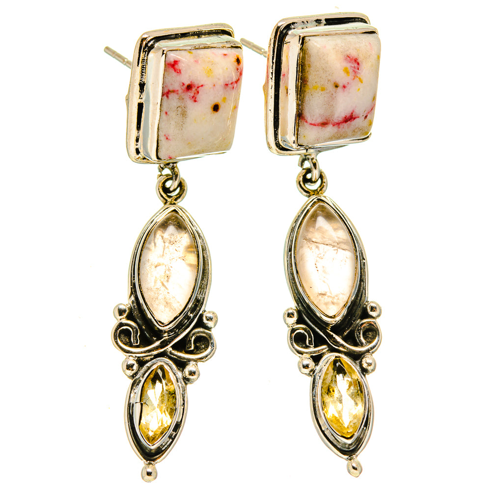 Thulite, Rose Quartz, Citrine Earrings handcrafted by Anasilvercos - EARR415735