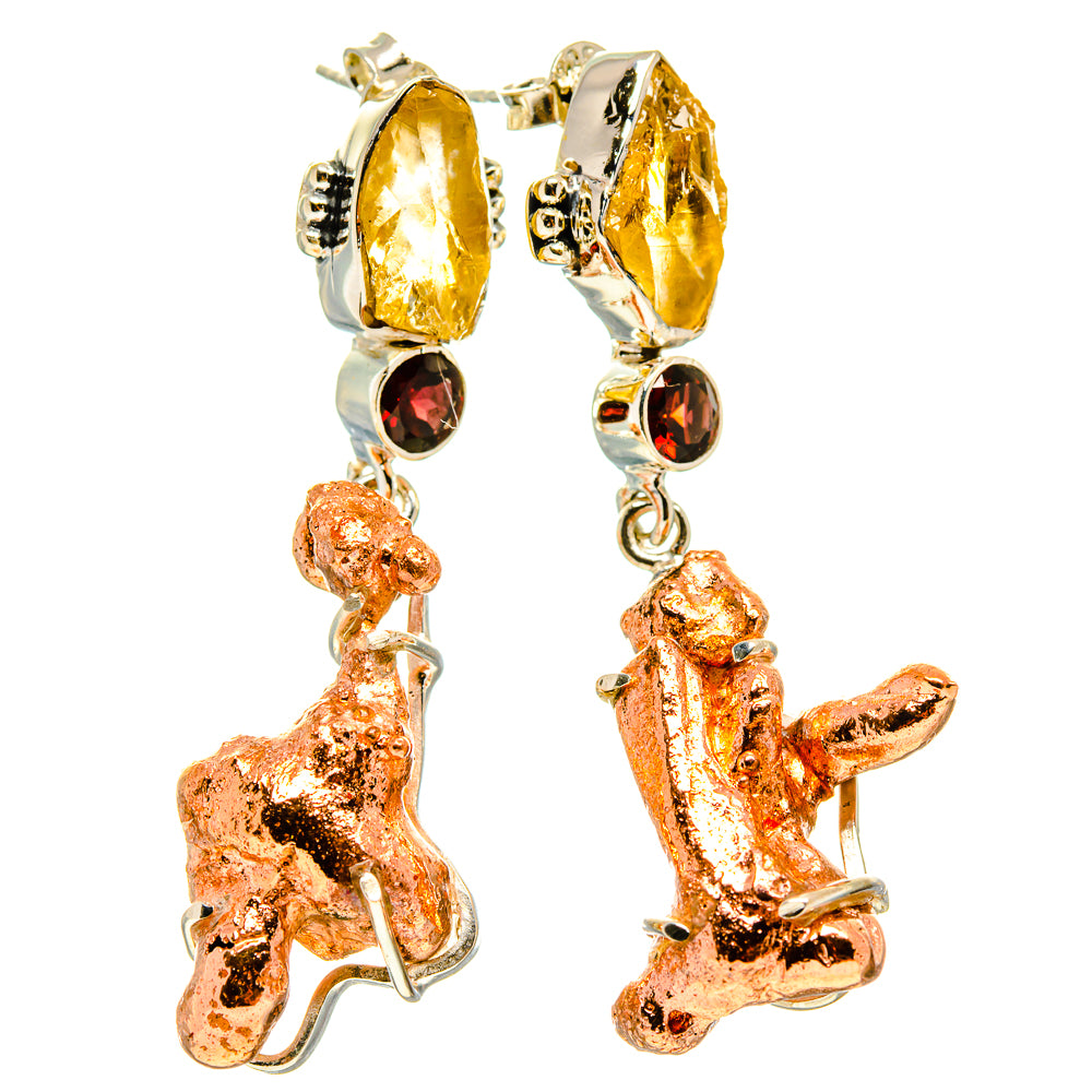 Blister Copper, Citrine, Garnet Earrings handcrafted by Anasilvercos - EARR415738