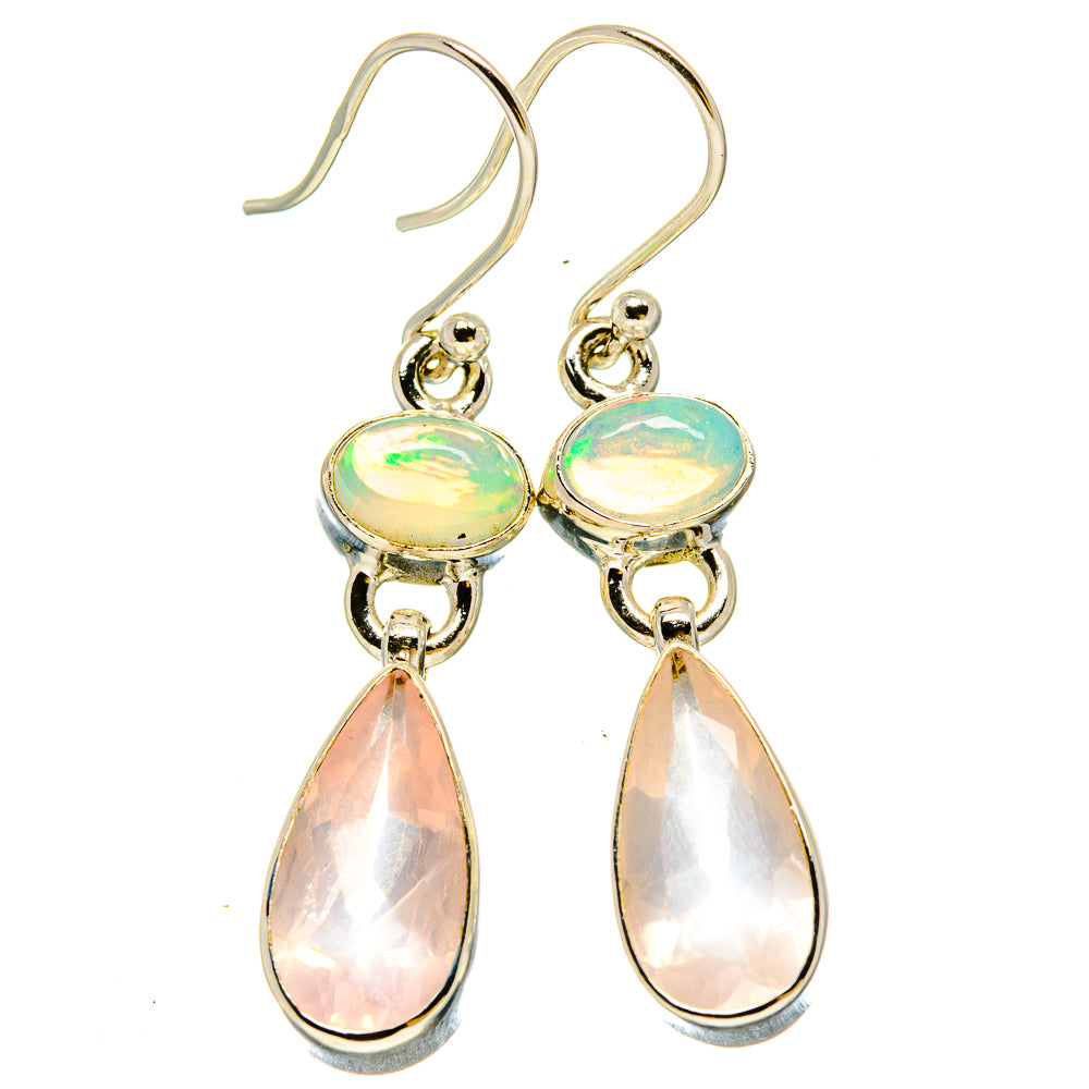 Rose Quartz, Ethiopian Opal Earrings handcrafted by Anasilvercos - EARR416303