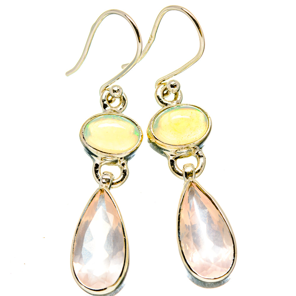 Rose Quartz, Ethiopian Opal Earrings handcrafted by Anasilvercos - EARR416314