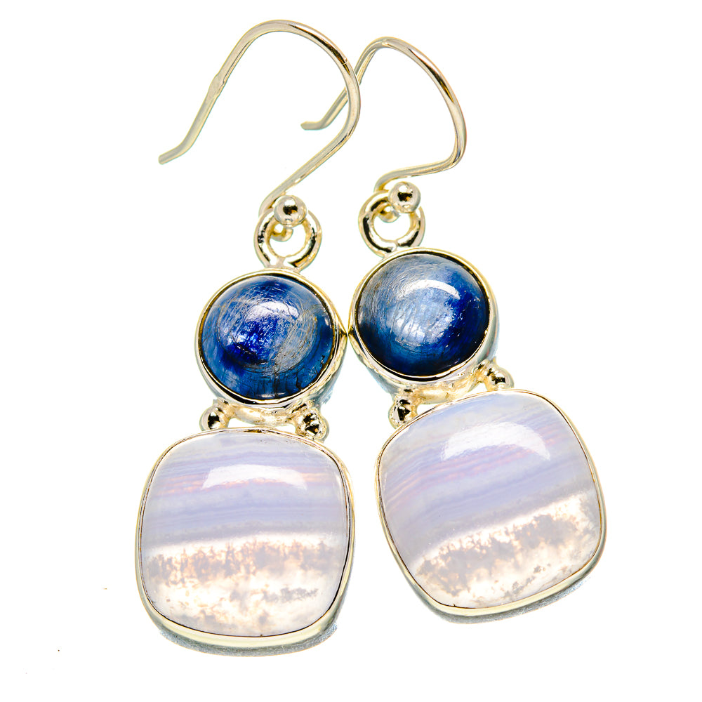 Blue Lace Agate, Kyanite Earrings handcrafted by Anasilvercos - EARR416327