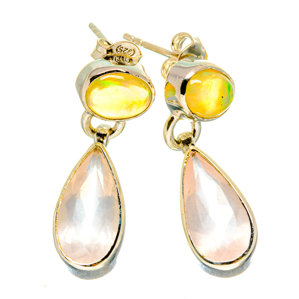 Rose Quartz, Ethiopian Opal Earrings handcrafted by Anasilvercos - EARR416360