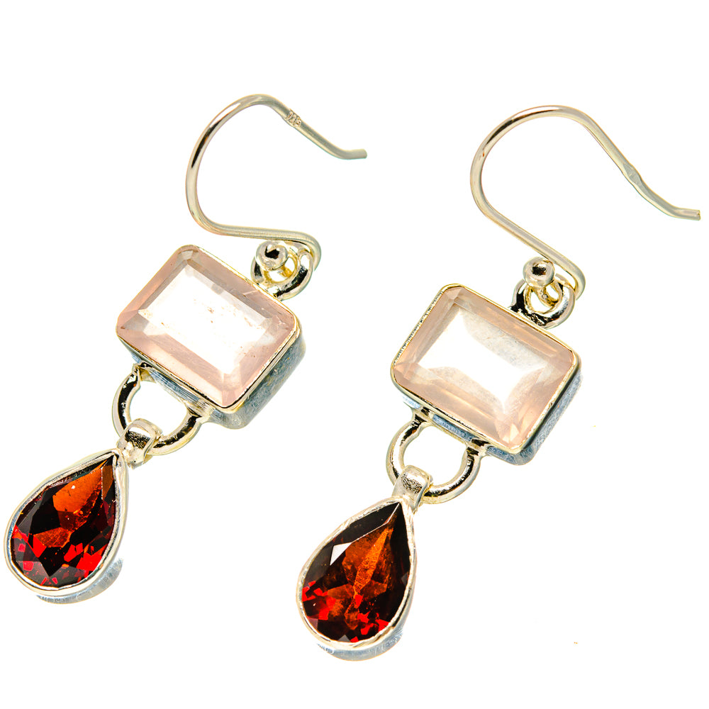 Rose Quartz, Garnet Earrings handcrafted by Anasilvercos - EARR416823