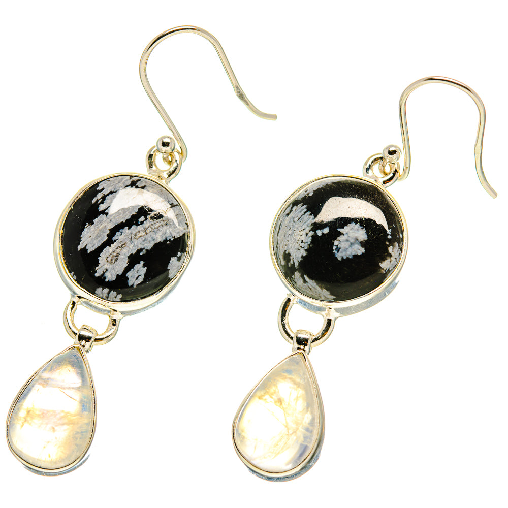 Snowflake Obsidian, Rainbow Moonstone Earrings handcrafted by Anasilvercos - EARR416836