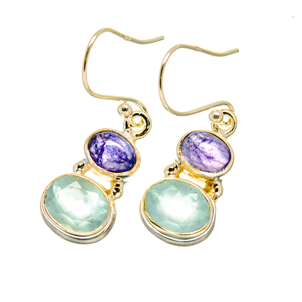 Aqua Chalcedony, Tanzanite Earrings handcrafted by Anasilvercos - EARR417675