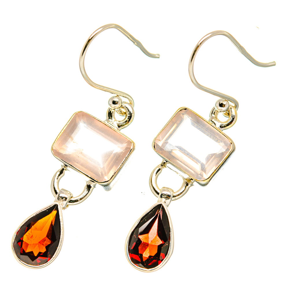 Rose Quartz, Garnet Earrings handcrafted by Anasilvercos - EARR417678