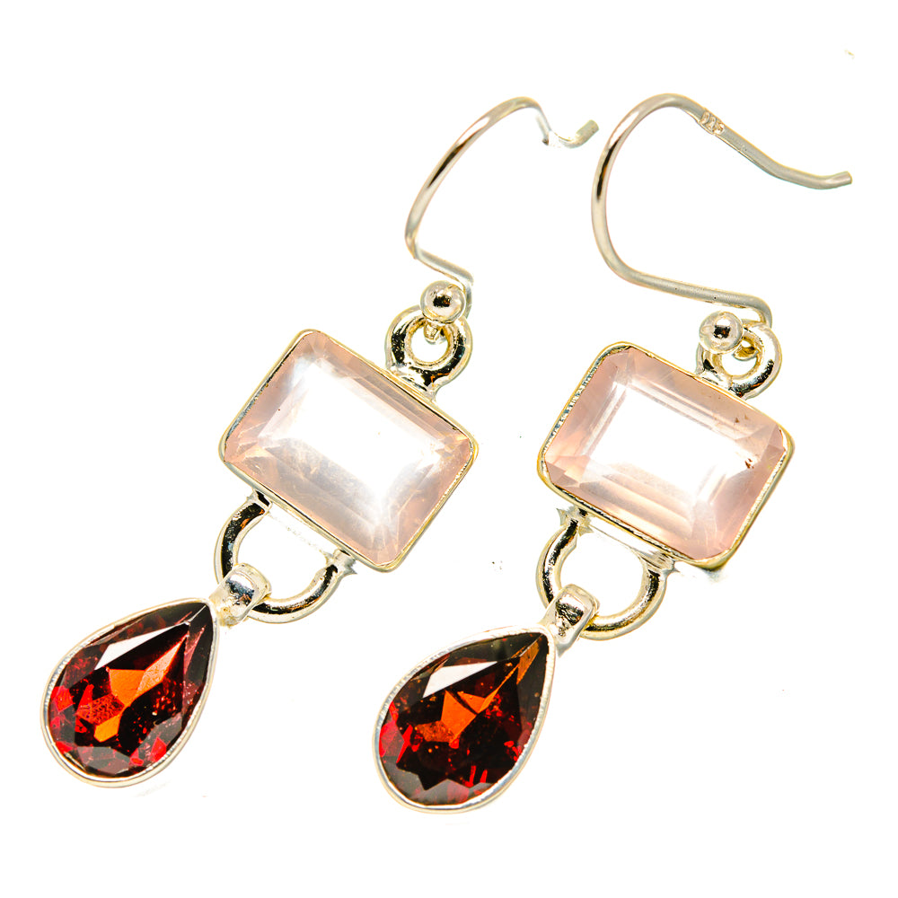 Rose Quartz, Garnet Earrings handcrafted by Anasilvercos - EARR417680