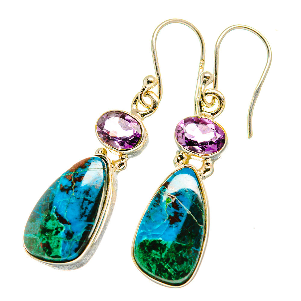 Chrysocolla, Amethyst Earrings handcrafted by Anasilvercos - EARR417683