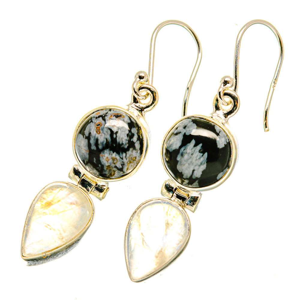 Snowflake Obsidian, Rainbow Moonstone Earrings handcrafted by Anasilvercos - EARR417691