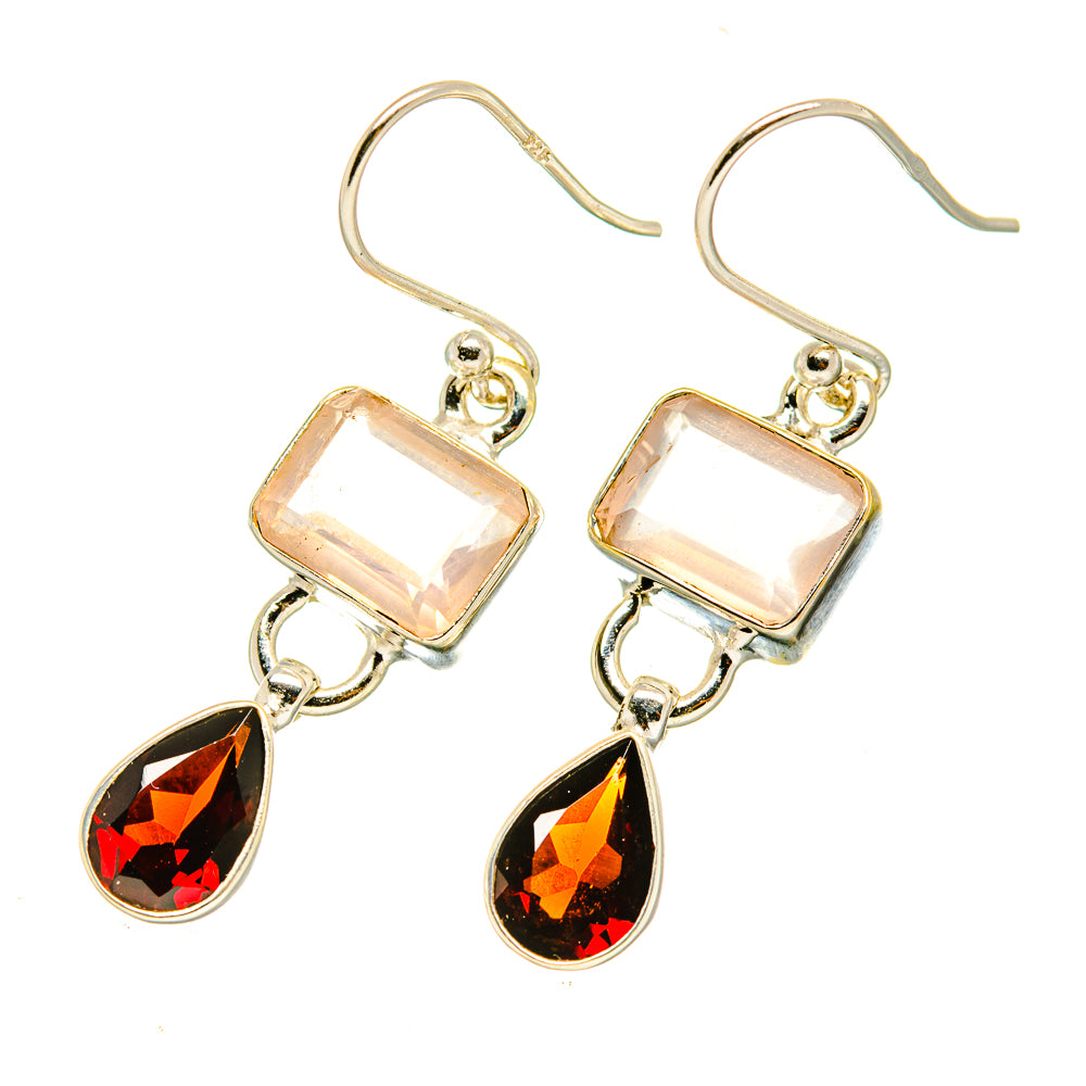 Rose Quartz, Garnet Earrings handcrafted by Anasilvercos - EARR417702