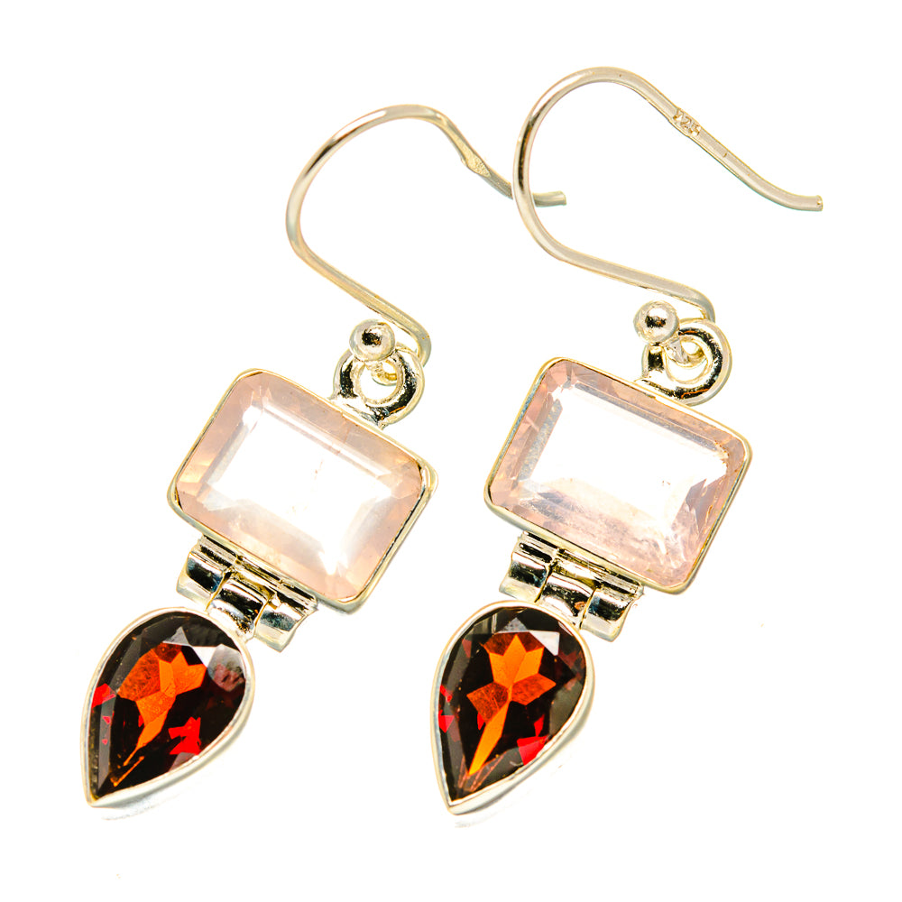 Rose Quartz, Garnet Earrings handcrafted by Anasilvercos - EARR417703