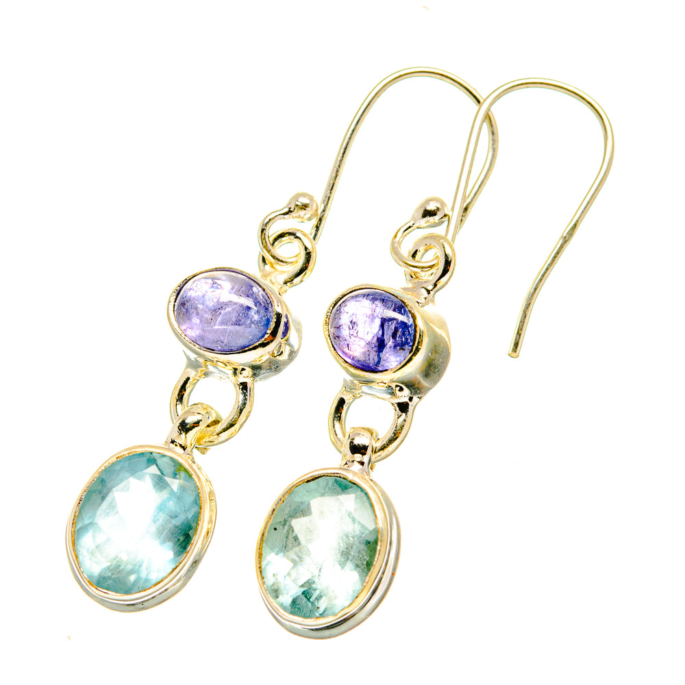Aqua Chalcedony, Tanzanite Earrings handcrafted by Anasilvercos - EARR417704