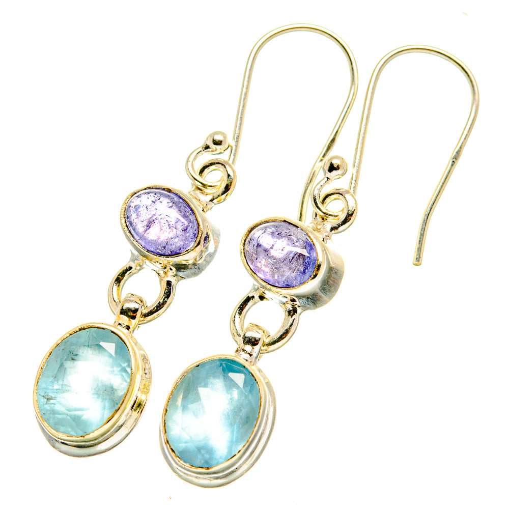 Aqua Chalcedony, Tanzanite Earrings handcrafted by Anasilvercos - EARR417711