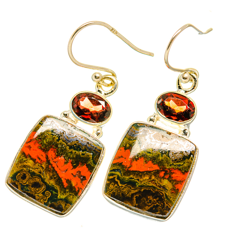 Moroccan Agate, Garnet Earrings handcrafted by Anasilvercos - EARR417718