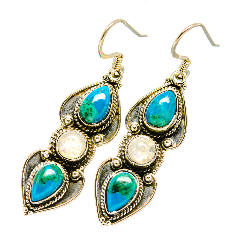 Chrysocolla, Rainbow Moonstone Earrings handcrafted by Anasilvercos - EARR418061