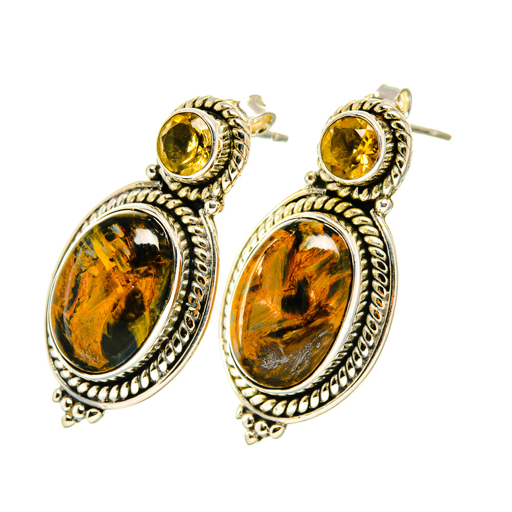 Golden Pietersite, Citrine Earrings handcrafted by Anasilvercos - EARR418073