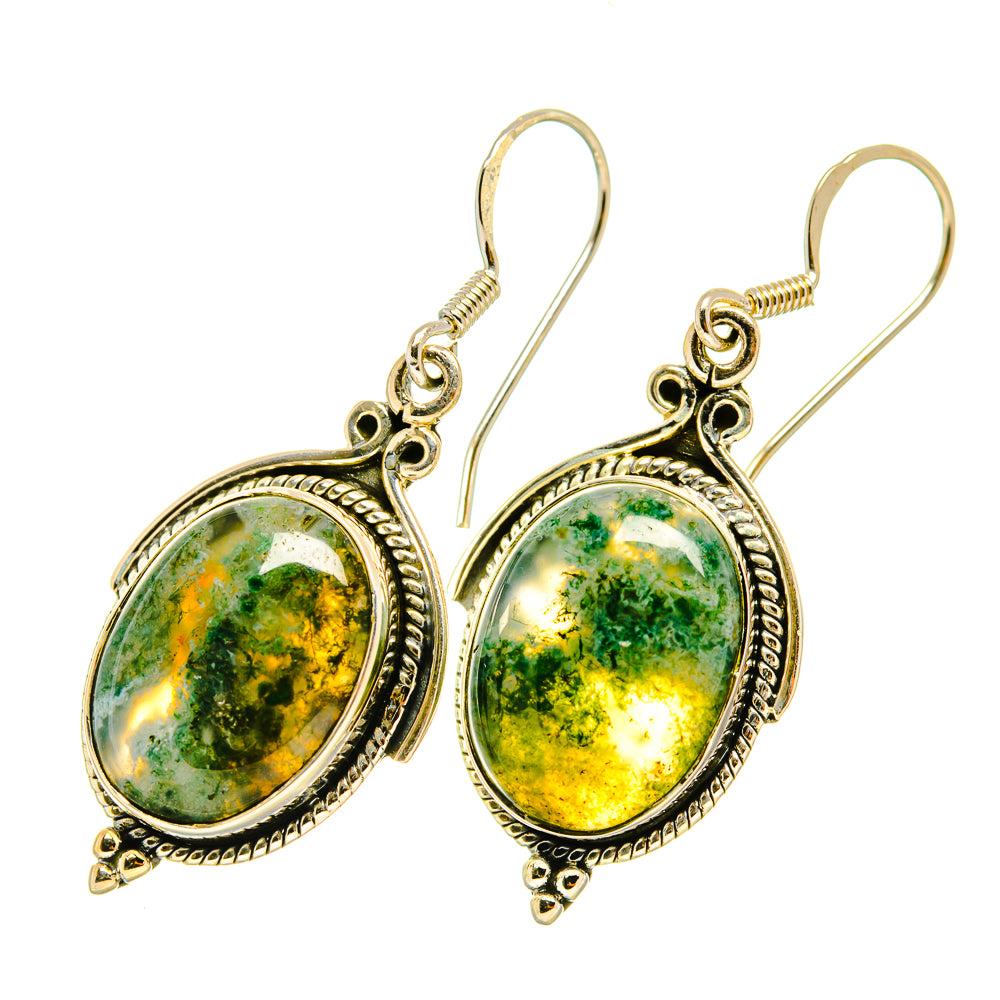 Green Moss Agate Earrings handcrafted by Anasilvercos - EARR418109