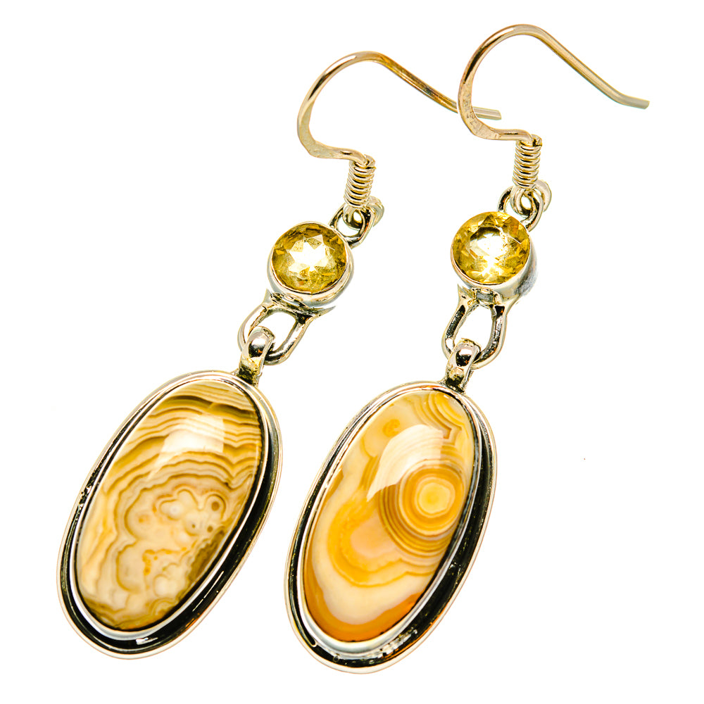 Laguna Lace Agate, Citrine Earrings handcrafted by Anasilvercos - EARR418121