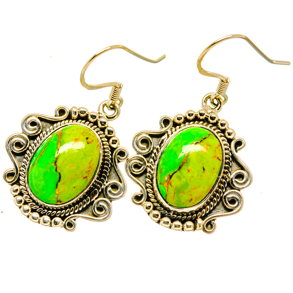 Green Copper Composite Turquoise Earrings handcrafted by Anasilvercos - EARR418236