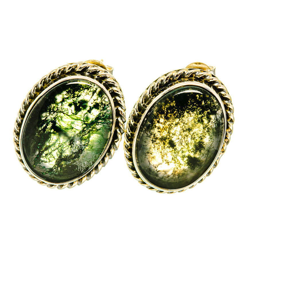 Green Moss Agate Earrings handcrafted by Anasilvercos - EARR418275
