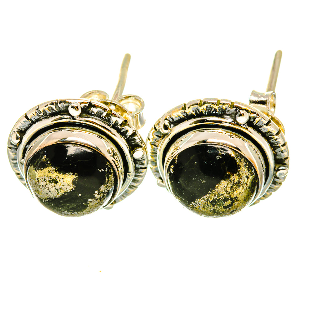 Pyrite In Black Onyx Earrings handcrafted by Anasilvercos - EARR418543