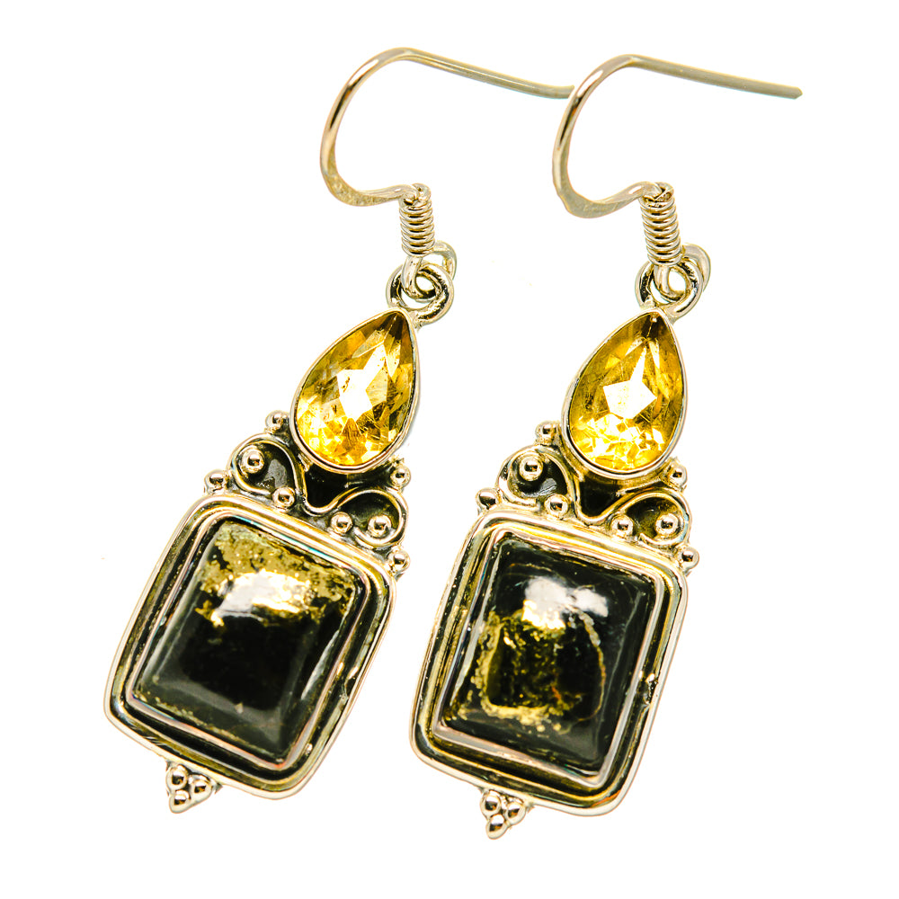 Pyrite In Black Onyx Earrings handcrafted by Anasilvercos - EARR418557