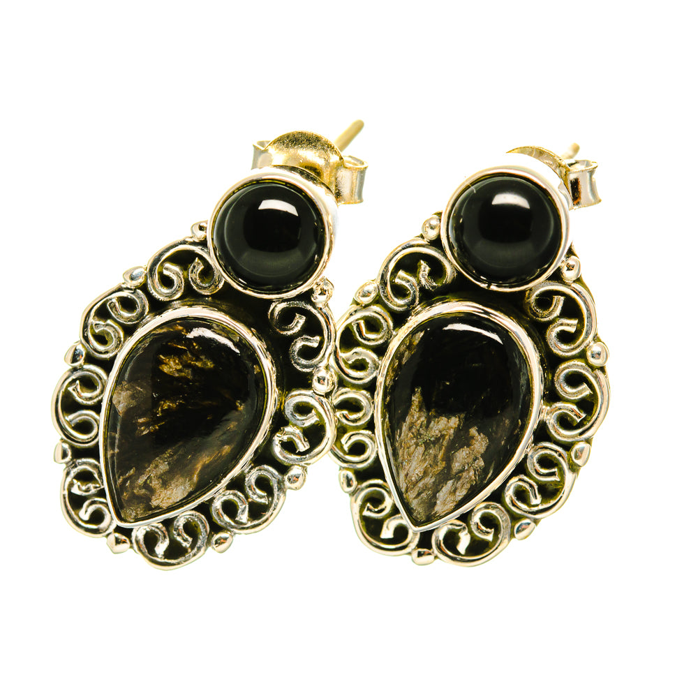 Pyrite In Black Onyx Earrings handcrafted by Anasilvercos - EARR418833