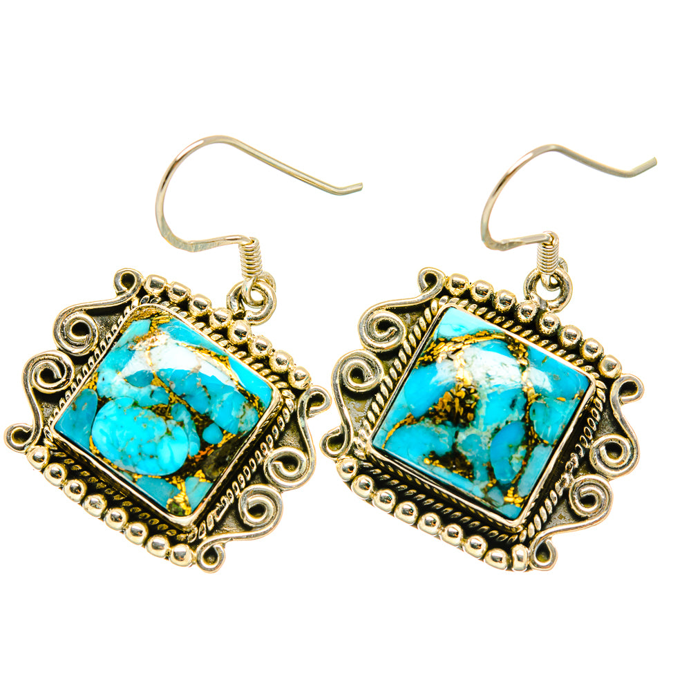 Blue Copper Composite Turquoise Earrings handcrafted by Anasilvercos - EARR418900
