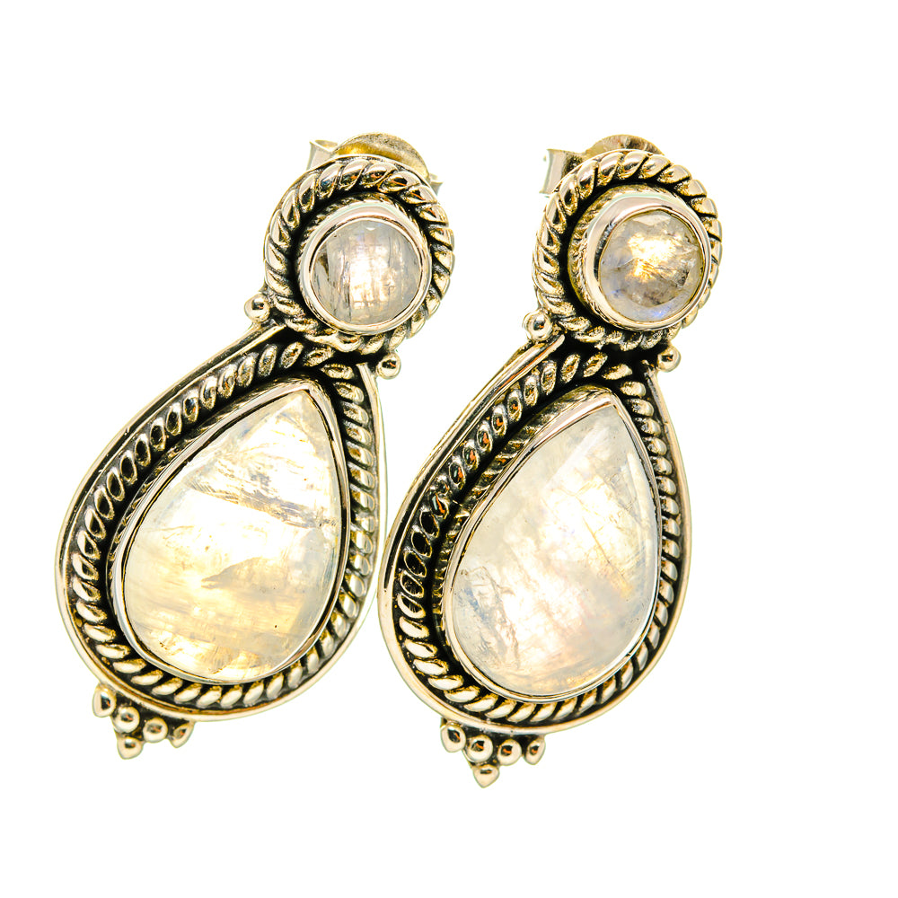 Rainbow Moonstone Earrings handcrafted by Anasilvercos - EARR418928