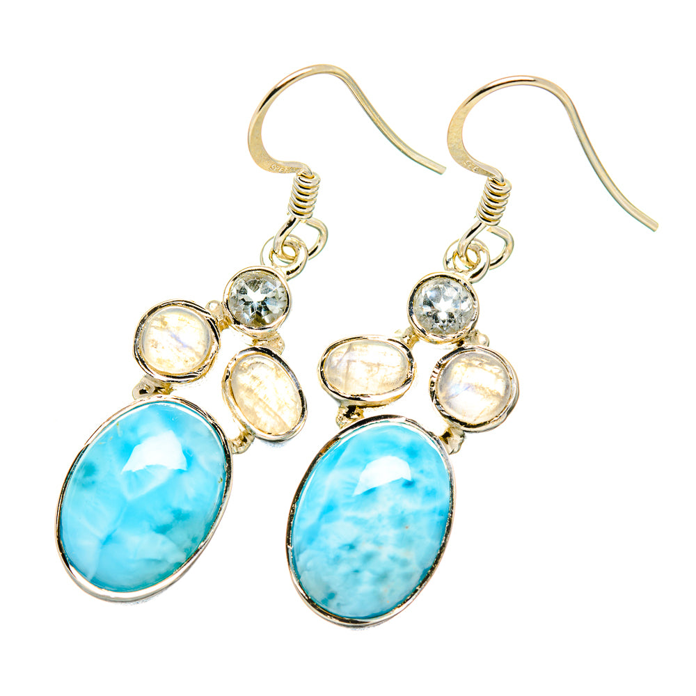 Larimar, Rainbow Moonstone, Blue Topaz Earrings handcrafted by Anasilvercos - EARR419264