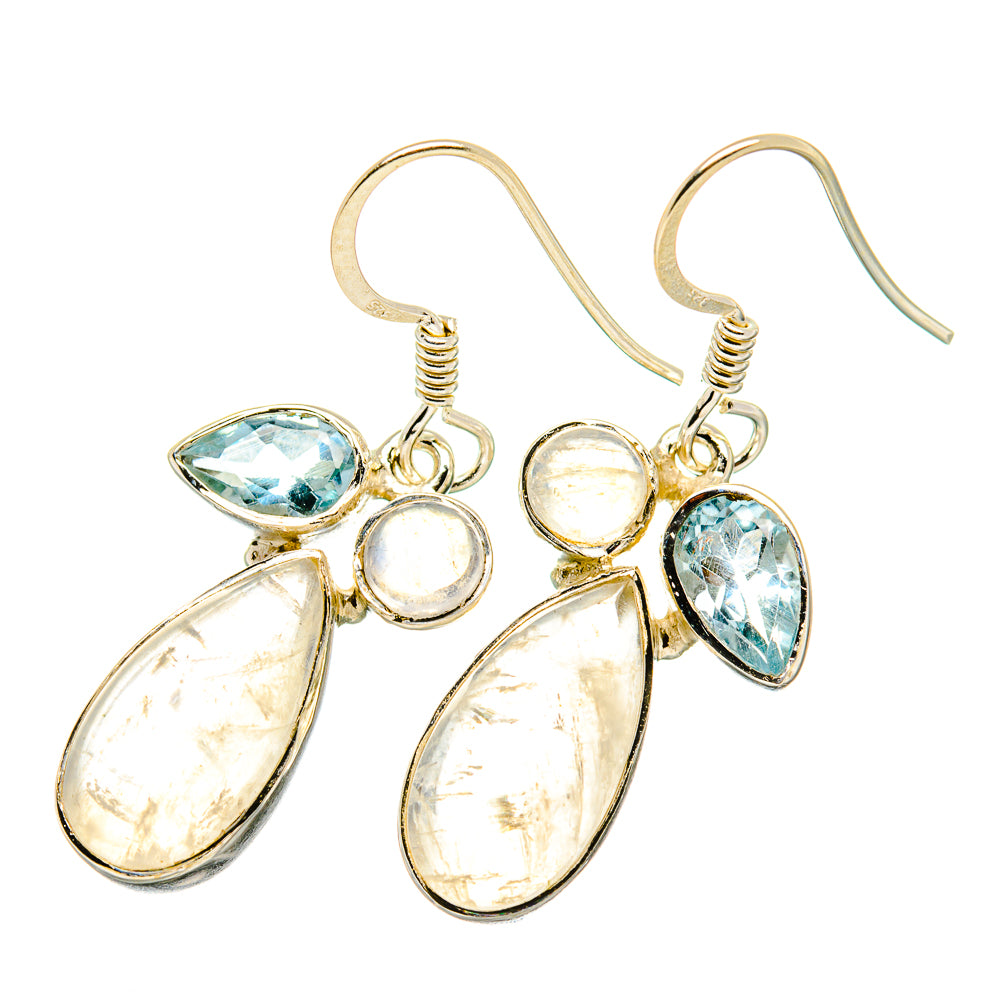 Rainbow Moonstone, Blue Topaz Earrings handcrafted by Anasilvercos - EARR419265