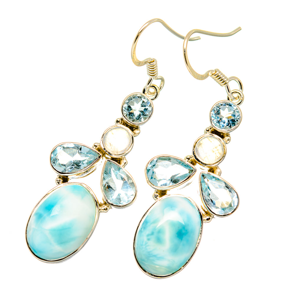 Larimar, Rainbow Moonstone, Blue Topaz Earrings handcrafted by Anasilvercos - EARR419267
