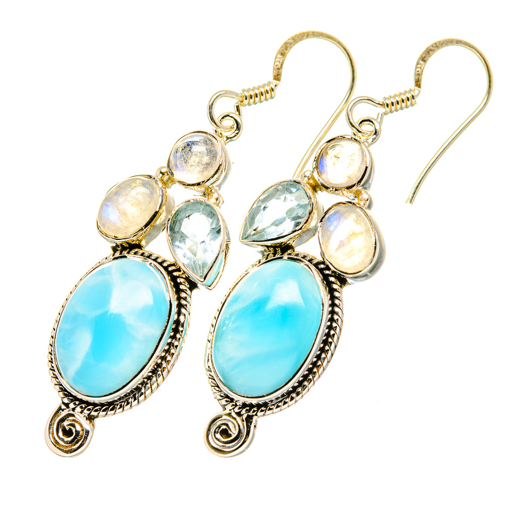 Larimar, Rainbow Moonstone, Blue Topaz Earrings handcrafted by Anasilvercos - EARR419269