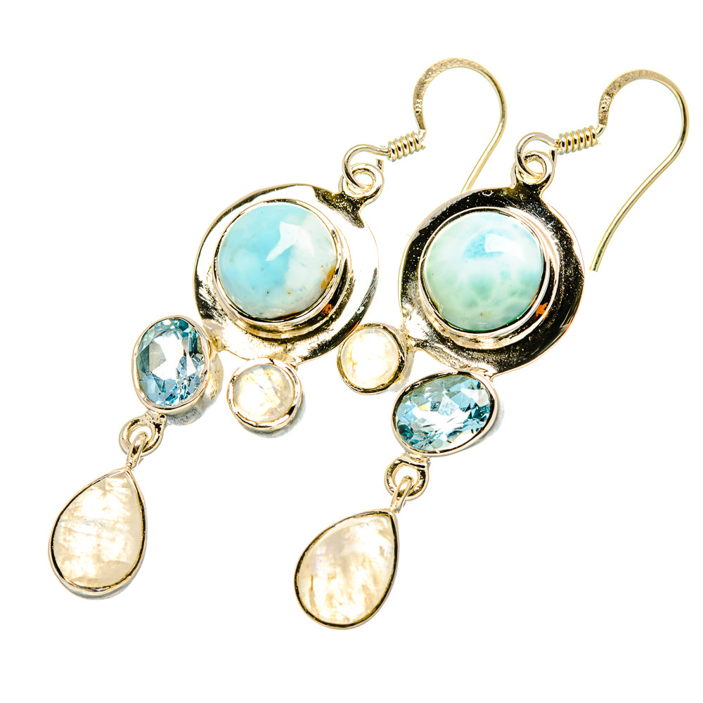 Larimar, Blue Topaz, Rainbow Moonstone Earrings handcrafted by Anasilvercos - EARR419286