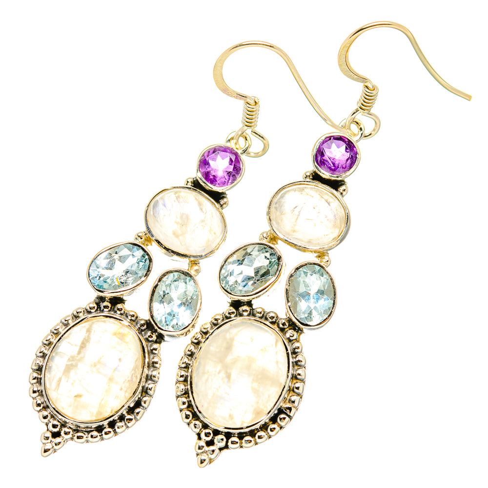 Rainbow Moonstone, Blue Topaz, Amethyst Earrings handcrafted by Anasilvercos - EARR419303