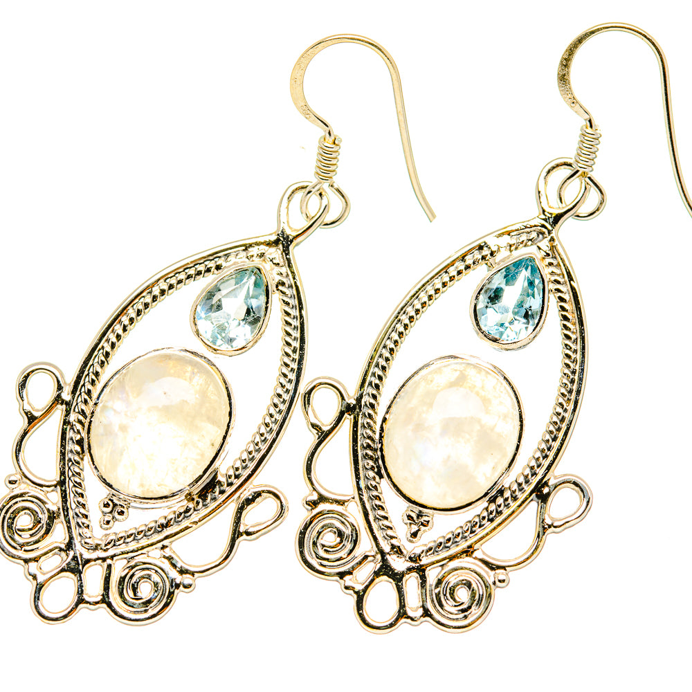 Rainbow Moonstone, Blue Topaz Earrings handcrafted by Anasilvercos - EARR419308
