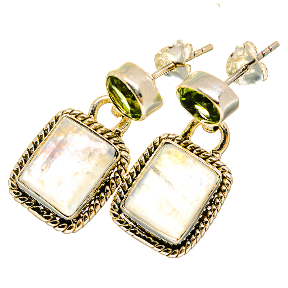 Rainbow Moosntone, Peridot Earrings handcrafted by Anasilvercos - EARR419545