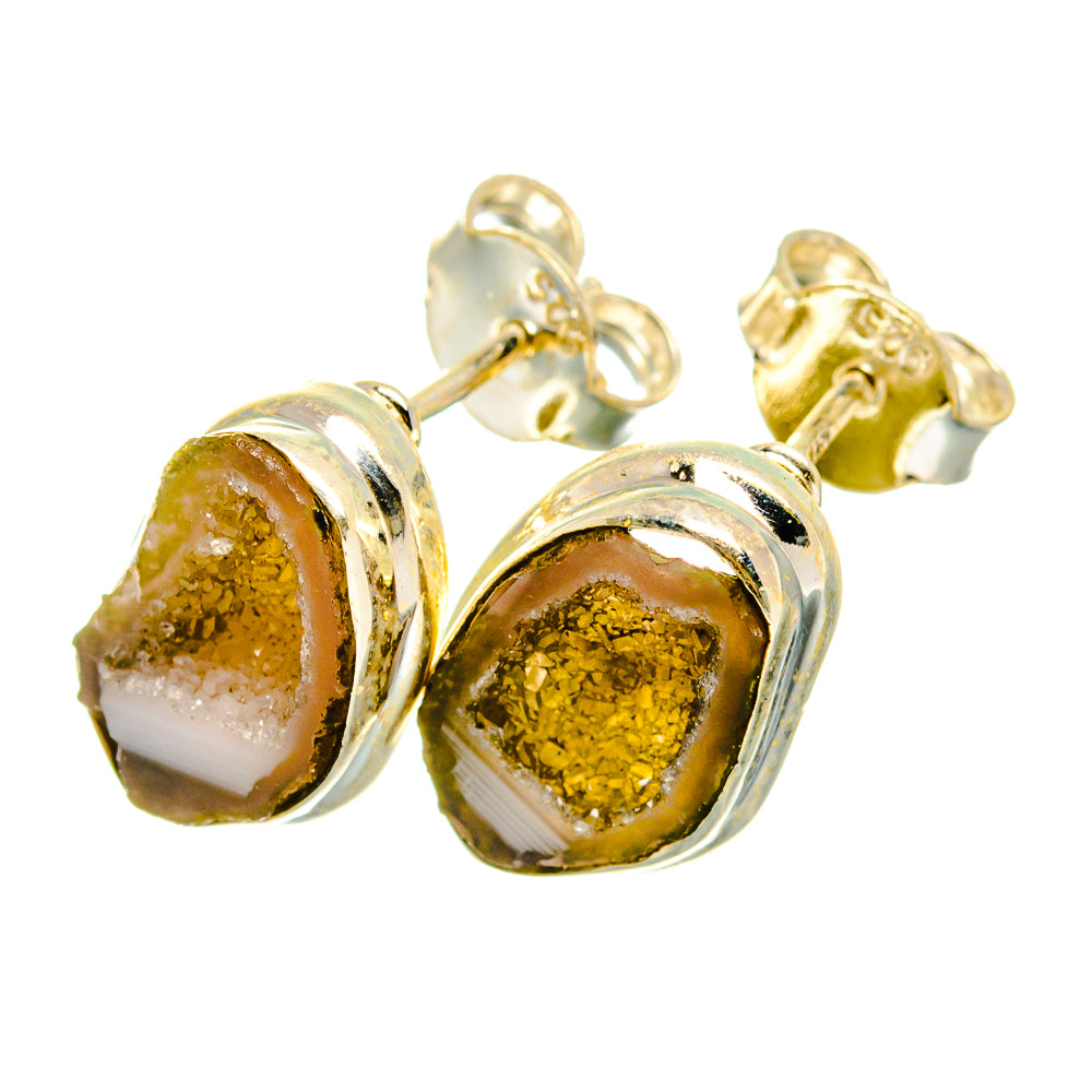 Yellow Geode Slice Earrings handcrafted by Anasilvercos - EARR419809
