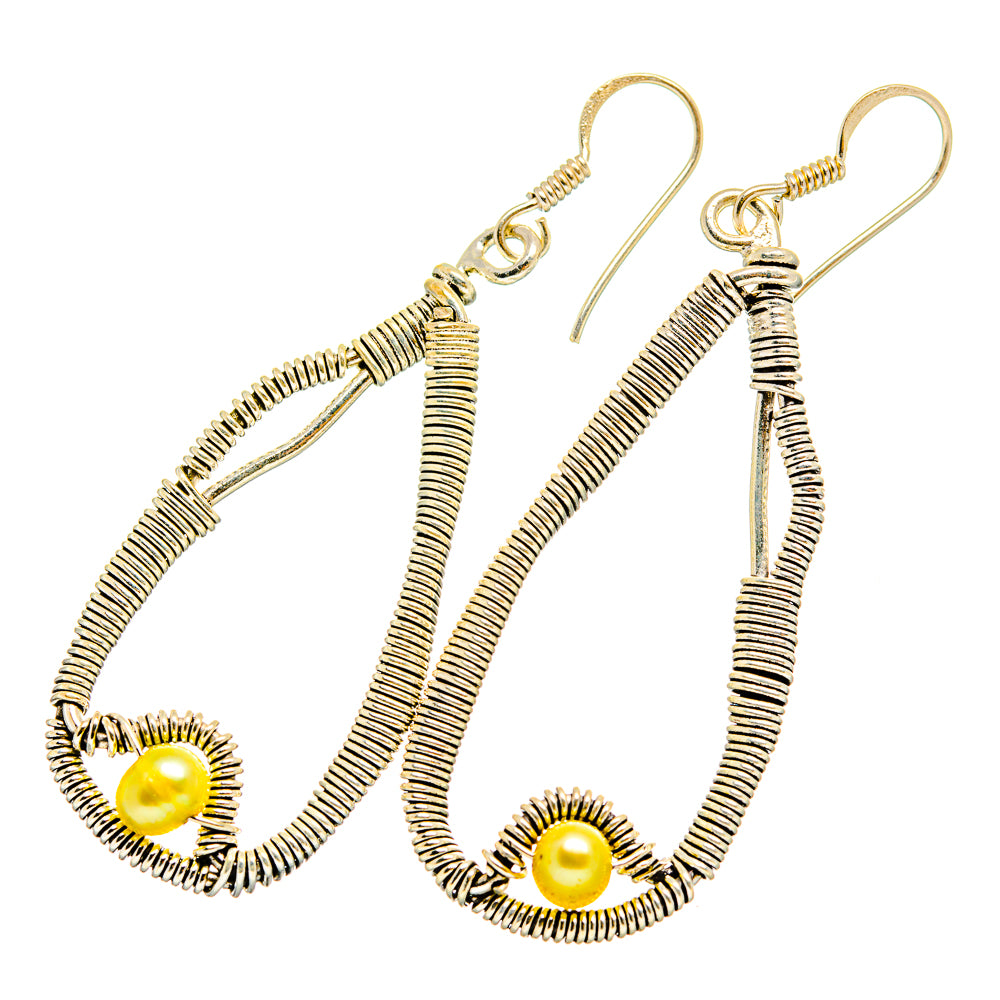 Yellow Pearl Earrings handcrafted by Anasilvercos - EARR419880