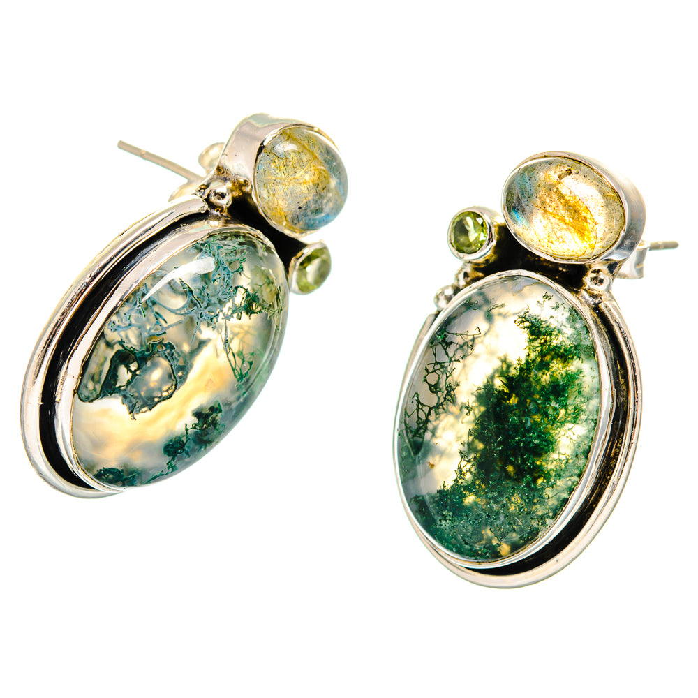 Green Moss Agate Earrings handcrafted by Anasilvercos - EARR420041