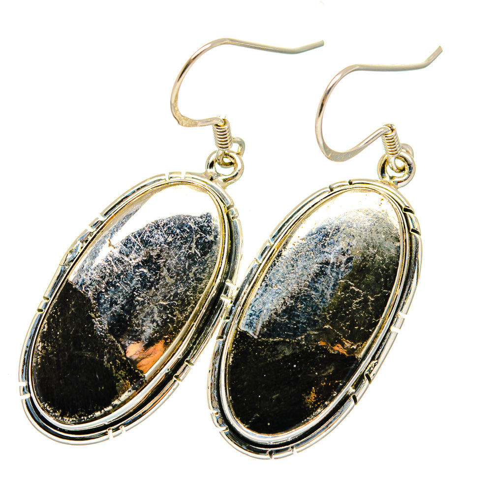 Pyrite In Black Onyx Earrings handcrafted by Anasilvercos - EARR420155 - Photo 2