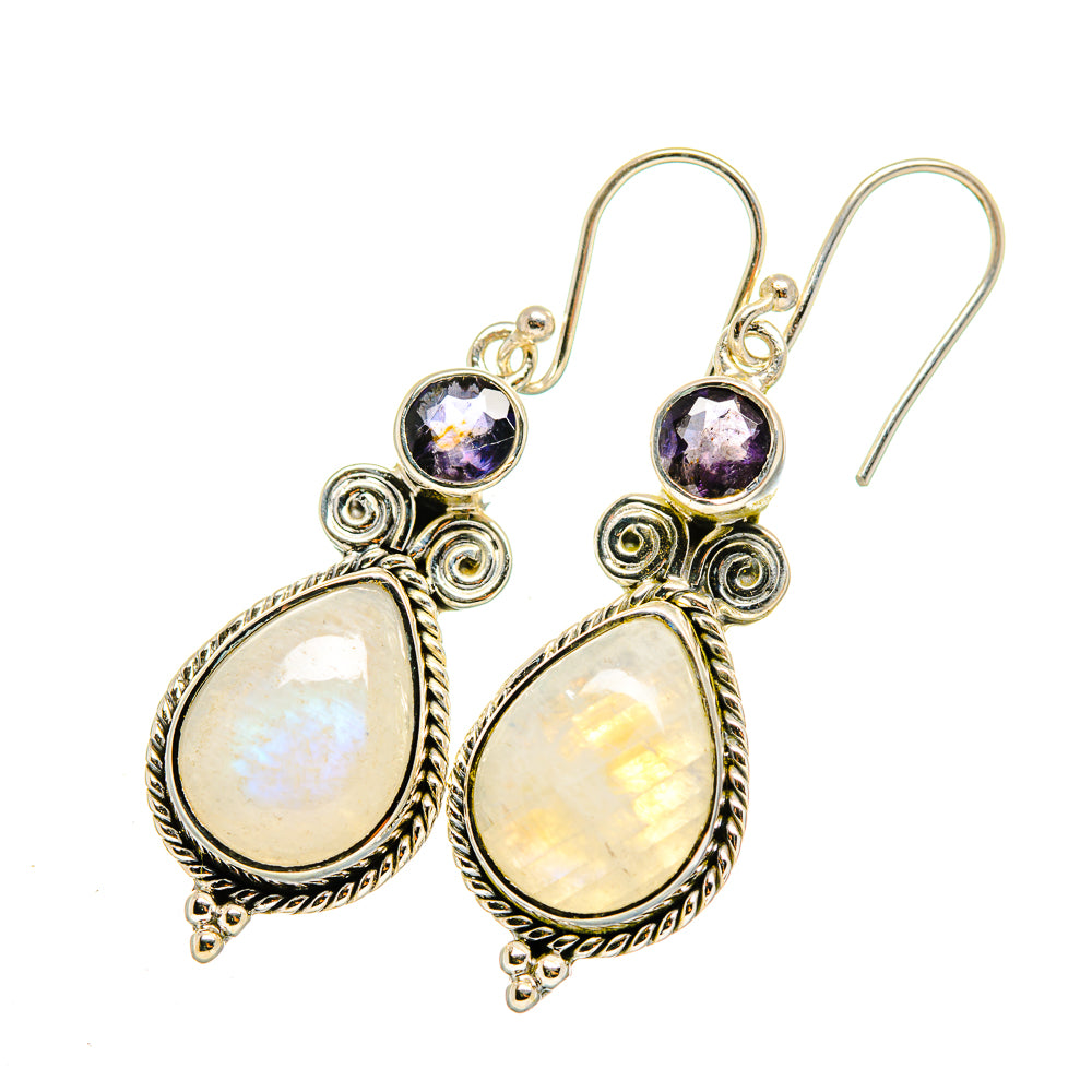 Rainbow Moonstone Earrings handcrafted by Anasilvercos - EARR420219